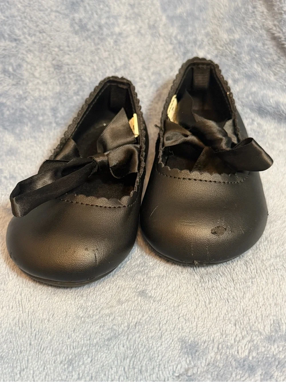 Black Satin Ribbon Baby Manmade upper Shoes